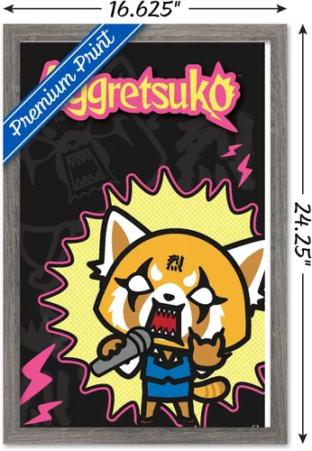 Vista 3 de Trends International Aggretsuko Rock Out - Póster de pared, 22.4 pulgadas de largo x 14.7 pulgadas, versión enmarcada en madera de granero