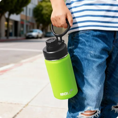 Vista 6 de Botella de agua de 12 oz para niños de acero inoxidable con aislamiento al vacío de boca ancha Botella de agua deportiva - Pequeña botella de agua