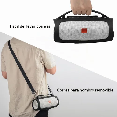 Vista 3 de Funda de silicona para altavoz portátil JBL Charge 4 impermeable, funda de transporte de viaje, funda protectora con asa, correa de hombro ajustable