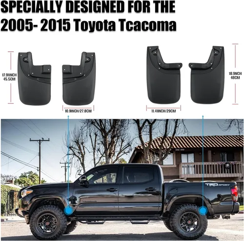 Vista 4 de Aleta de Lodo Compatible con Toyota Tacoma 2005-2015, Protectores de Salpicaduras, Protectores de Llantas (con Guardabarros), Delantero y Trasero