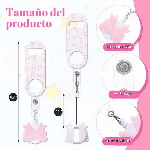 Vista 2 de Honoson 8 Piezas Abrebotellas Retráctil de Bartender Abridor de Cerveza Plano con Clips de Carrete de Insignia Redonda Soporte para Cocina