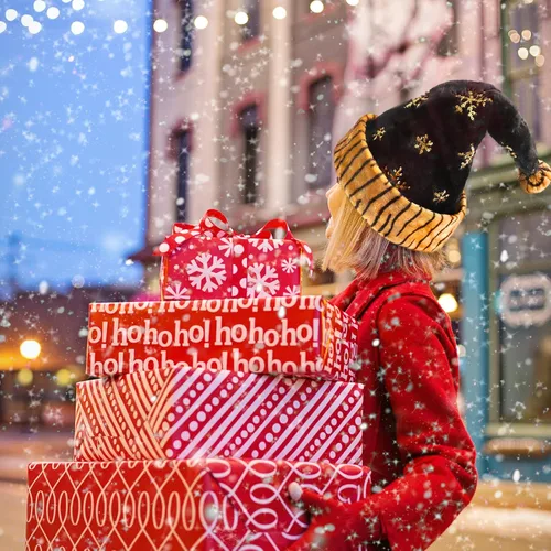 Vista 7 de QTKJ Sombrero de Navidad, sombrero de Papá Noel, tela de terciopelo suave y grueso, textura de copos de nieve con purpurina dorada, regalo