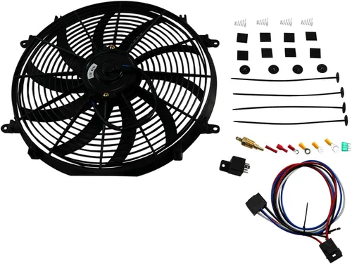 Vista 2 de Ventilador delgado universal de 16 pulgadas Push Pull Radiador eléctrico Ventilador de refrigeración Kit de montaje de 12 V Negro