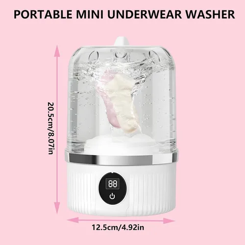 Vista 2 de Mini lavadora de 1 litro, lavadora de ropa interior blanca con pantalla LED, mini máquina de lavandería portátil para apartamento, dormitorio