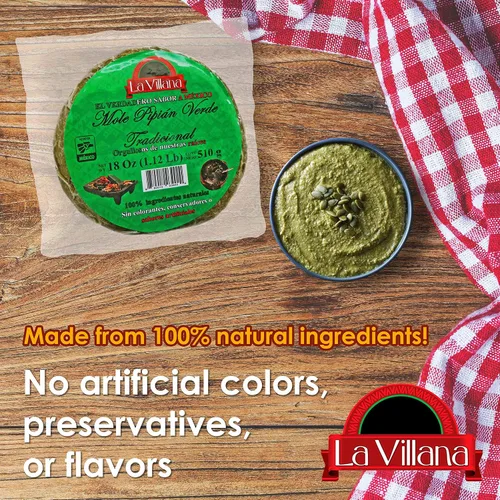 Vista 4 de La Villana - Auténtico molé mexicano - Ingredientes naturales - Pipián Verde - Paquete de 3 - 18 oz cada uno