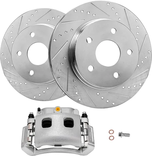 Vista 158 de Detroit Axle - Rotores de freno delanteros perforados y ranurados + repuesto de pinza de freno lateral del conductor para Honda Odyssey Acura MDX