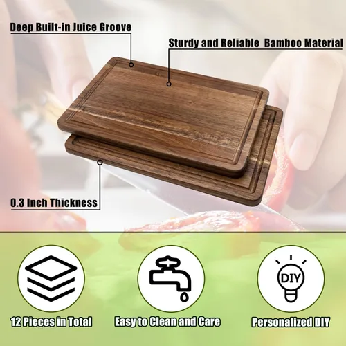 Vista 3 de Patelai Juego de 12 tablas de cortar lisas a granel para cocina, tablas de cortar rectangulares en blanco, tablas de servir para manualidades