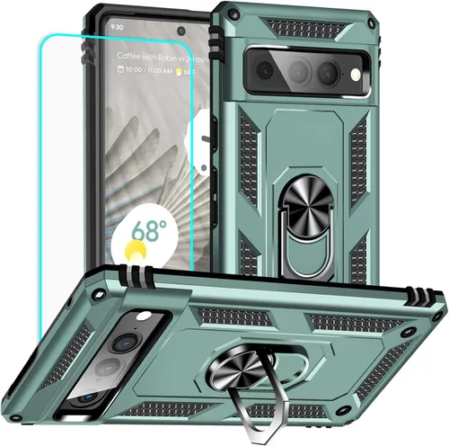 Vista 10 de Yiakeng Funda para Google Pixel 7: con protector de pantalla, fundas protectoras de grado militar con soporte de anillo de dedo para Pixel 7