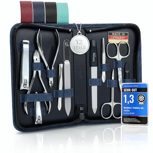 Vista 8 de Juego de manicura para mujeres y hombres – Kit de aseo profesional de 12 piezas con herramientas de primera calidad, funda de cuero genuino y lima