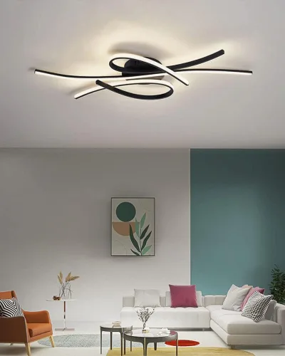 Vista 8 de Lámpara de techo LED para sala de estar, 55 W, moderna, regulable, 3000 K - 6500 K, lámpara de techo empotrada para interiores, lámpara de techo