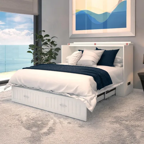 Vista 2 de AFI, Southampton Murphy - Baúl de cama Queen con colchón y cajón de 6 pulgadas, color blanco