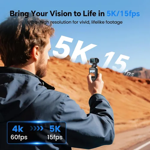 Vista 2 de BOBLOV Cámara corporal 5K con micrófono, cámara de vlogging W5, 5K/15FPS y 4K/60FPS con lente giratoria de 270°, soporte de micrófono externo