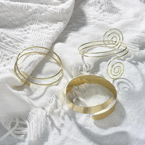 Vista 5 de FUNRUN JEWELRY Brazalete para la parte superior del brazo para mujer, brazalete dorado para el brazo, pulseras ajustables, espiral, brazalete