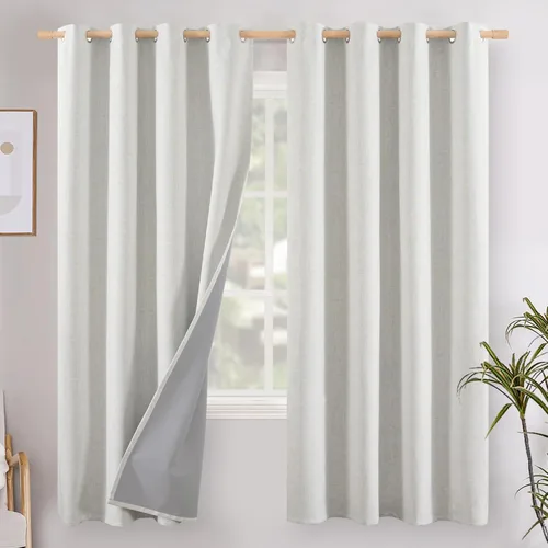 Vista 107 de YoungsTex - Cortinas opacas de lino para dormitorio, oscurecimiento de la habitación, cortinas con textura de lino, paneles con aislamiento térmico