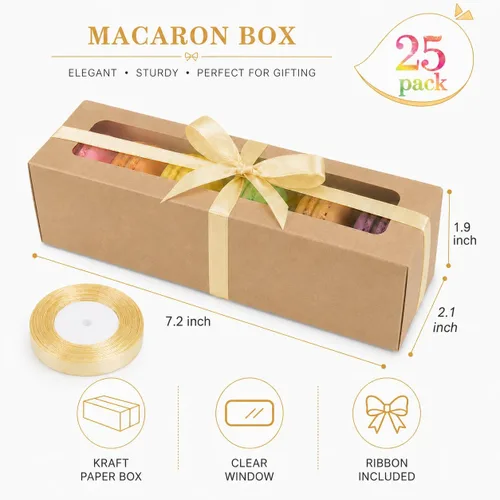 Vista 6 de NPLUX - Paquete de 25 cajas de macarrón marrón, 7.2 x 2.1 x 1.9 pulgadas para regalos hechos a mano The included ribbon saves an extra purchase