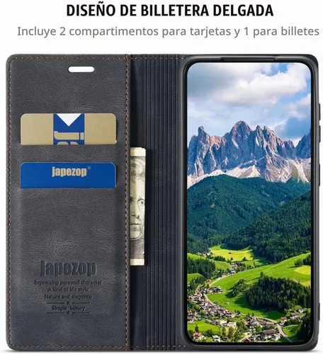 Vista 4 de japezop Compatible con Samsung Galaxy S23 5G - Funda tipo cartera con bloqueo RFID, tarjetero y función atril magnético, funda de piel con tapa