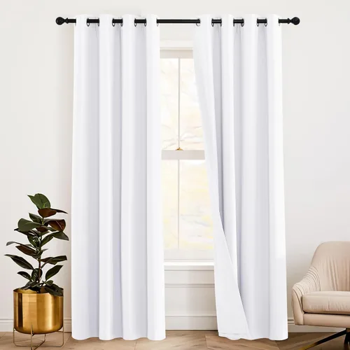 Vista 53 de RYB HOME - Cortinas con cancelación de ruido de 63 pulgadas de largo, juego de 2 paneles, 3 capas totales, cortinas opacas, insonorizadas