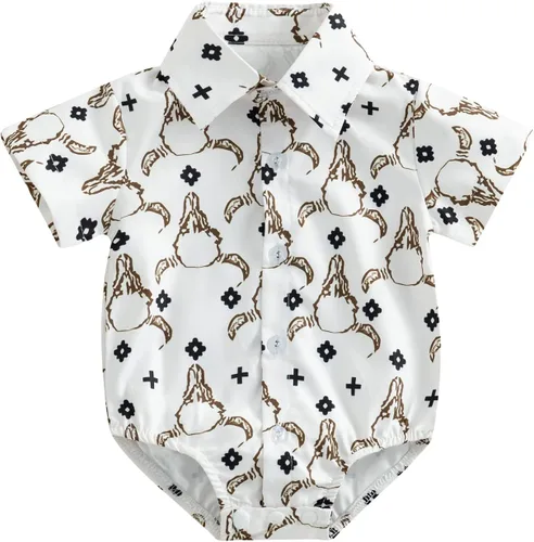 Vista 9 de BULINGNA Mameluco de una sola pieza para bebé niño vaquero camisa ropa occidental Azul oscuro