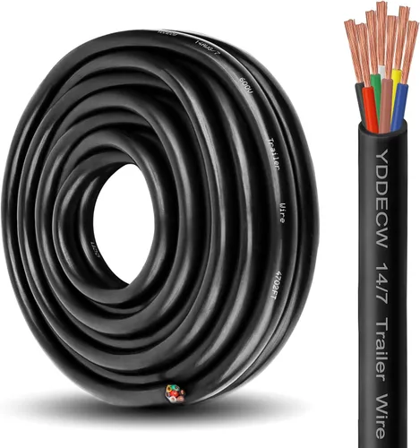Vista 13 de Cable de Remolque de 4 Vías - Calibre 14, 4 Conductores, 10 Pies, Extensión de Cable Resistente de Cobre Puro, Cordón de Cableado para Remolque RV