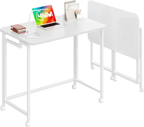 Vista 18 de 4NM Escritorio de computadora rodante móvil pequeño de 23.6", mesa carrito plegable para laptop con ruedas, escritorio de oficina portátil para Todo