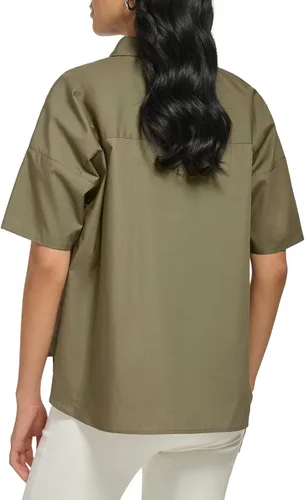 Vista 3 de Calvin Klein Blusa de manga corta con botones de popelina para mujer