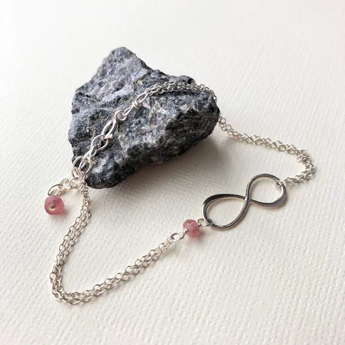 Vista 92 de Pulsera con dije de infinito con piedra natal, joyería hecha a mano, regalo para ella