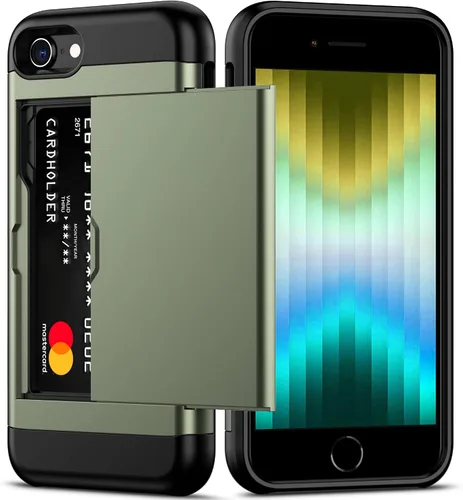 Vista 11 de Nvollnoe Funda para iPhone SE Funda 2022/iPhone SE 2020/7/8 Funda con Soporte para Tarjetas de Servicio Pesado Protectora de Doble Capa Resistente a