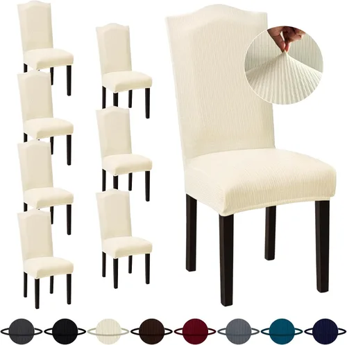 Vista 66 de Sufdari Juego de 4 fundas para sillas de comedor, color beige, antideslizantes, de elastano, elásticas, para comedor, hotel (Grande)