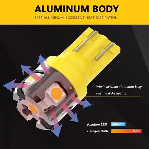 Vista 3 de PHINLION 194 foco LED amarillo ámbar súper brillante 168 2825 2827 T10 W5W miniatura focos LED de repuesto para luces de interior de coche, domo