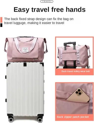 Vista 5 de Bolso de viaje plegable de gran capacidad, con separación de secos y húmedos, bolso de hombro deportivo portátil, bolso de transporte ligero e