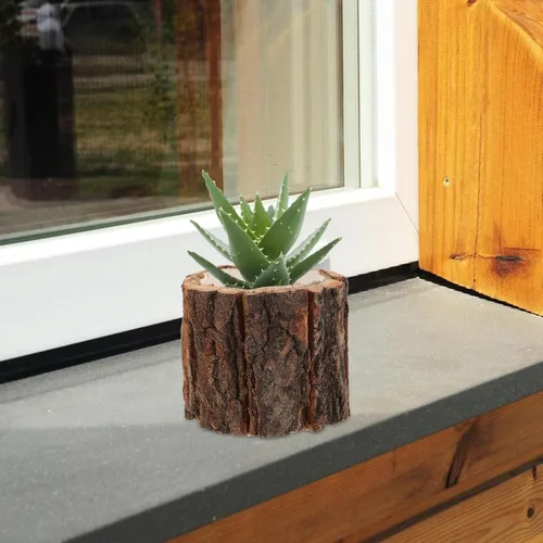 Vista 5 de Happyyami 4 macetas rústicas de madera, soporte para plantas pequeñas para decoración interior del hogar, material de corteza impermeable, 3.54 x