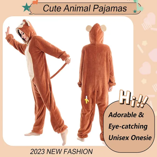 Vista 4 de Pijama unisex de animal para adultos, para Halloween, cosplay, mujeres, niñas, hombres y niños, ropa de dormir para el hogar