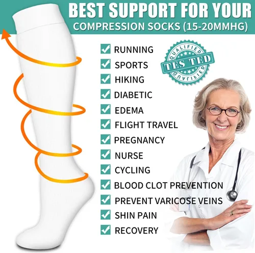 Vista 90 de Paquete de 3 pares de calcetines de compresión médica para mejorar la circulación de mujeres y hombres, para correr, hacer deporte y amamantar