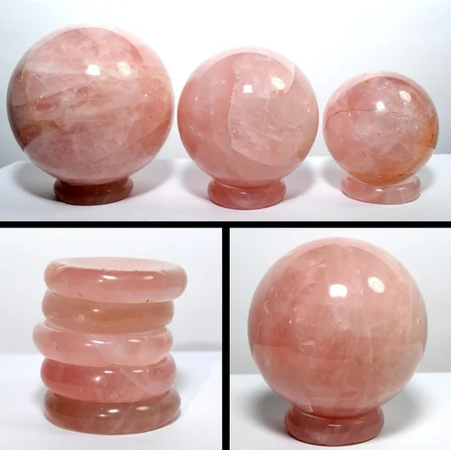 Vista 5 de 1.378 in Natural Rose Quartz Soportes para Esferas/Huevos Pulido Rosa Preocupación Piedra Cristal Mineral Piedra Espécimen - África (5PCS)