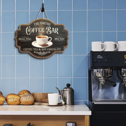Vista 5 de THUYPT Letrero de Café Personalizado, Placa de Letrero de Café de Madera para Colgar en la Pared Decoraciones de Bar de Café, Estación de Café