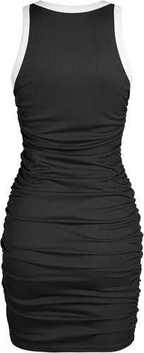 Vista 2 de ZAFUL Vestido ajustado de verano para mujer, sin mangas, cuello redondo, acanalado, ajustado, fruncido, elástico, para fiesta, club, mini vestido