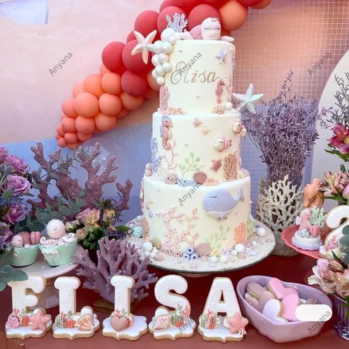 Vista 3 de Sea Shell Silicona Fondant Molds Beach Theme Cake Decorating Starfish, Coral, Conch, Sea Wave Designs, Food Grade Platinum Silicone, For