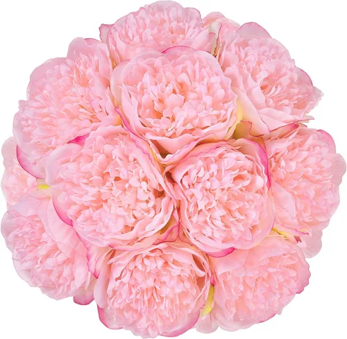 Vista 13 de U'Artlines 10 cabezas de peonías artificiales de seda, hojas y flores para decoración del hogar, oficina, bodas, fiestas, festivales y bares (negro)