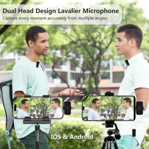 Vista 7 de MAYBESTA Micrófono Lavalier inalámbrico para iPhone y teléfono Android, micrófono de solapa Bluetooth para grabación de video con estuche de carga