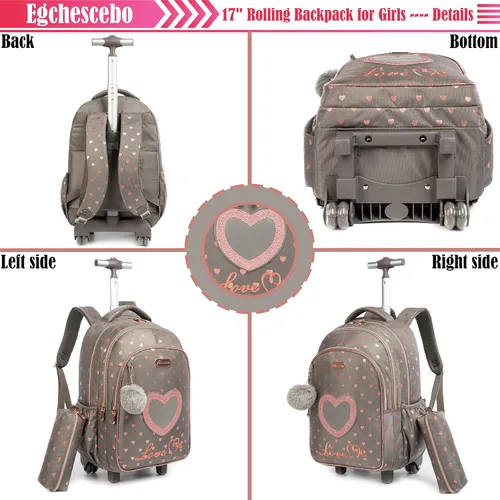 Vista 3 de Egchescebo Bolsas escolares para niños, mochila con ruedas para niñas y niños