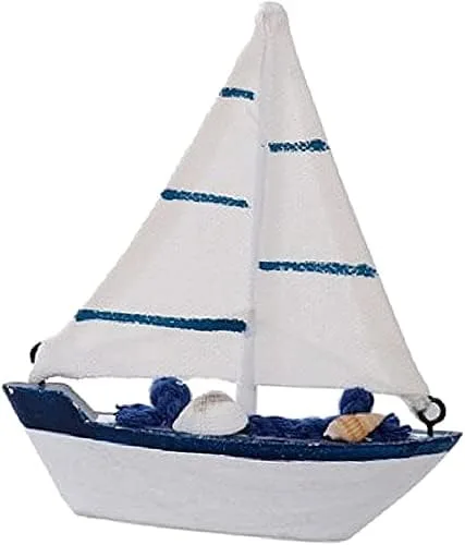 Vista 3 de Modelo de barco de madera con temática náutica, mini velero, decoración de pastel de madera para decoración mediterránea de muebles para el hogar