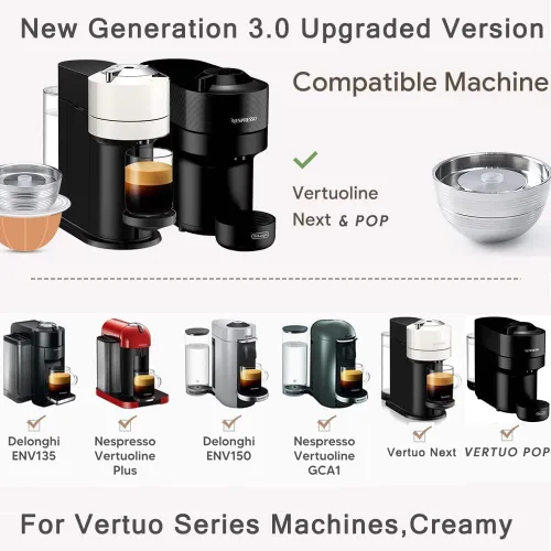 Vista 2 de Sesama Cápsula de café de acero inoxidable compatible con VERTUO NEXT y POP New Model & VertuoPlus y Delonghi ENV135S - Soporte para cápsulas