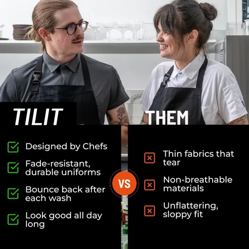 Vista 3 de TILIT Delantal sin arrugas, talla única, delantal de chef premium con bolsillos, delantal unisex para hombres y mujeres, diseño de calidad