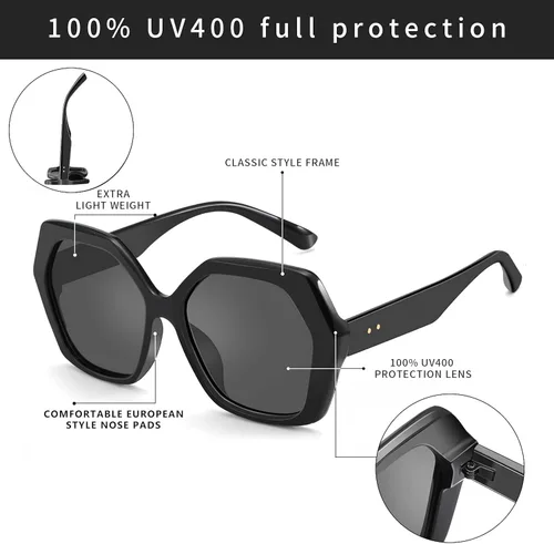 Vista 3 de ZENOTTIC Gafas de sol hexagonales de gran tamaño retro para mujeres 100% protección UV400