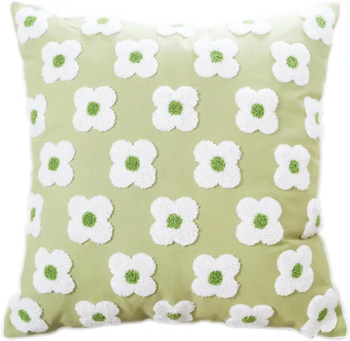 Vista 13 de DECOBIRD Funda de almohada bordada de 18 x 18 pulgadas, diseño floral beige, decoración del hogar, funda de almohada bordada de lona de algodón