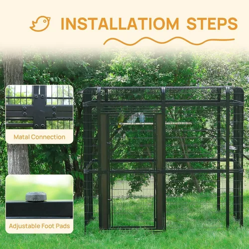 Vista 6 de Wonline Extra Large Walk-in Bird Aviary Cage, Black Outdoor parrot cage for macaws, cockatoos, parakeets & canaries. Rust-resistant metal, 0.79