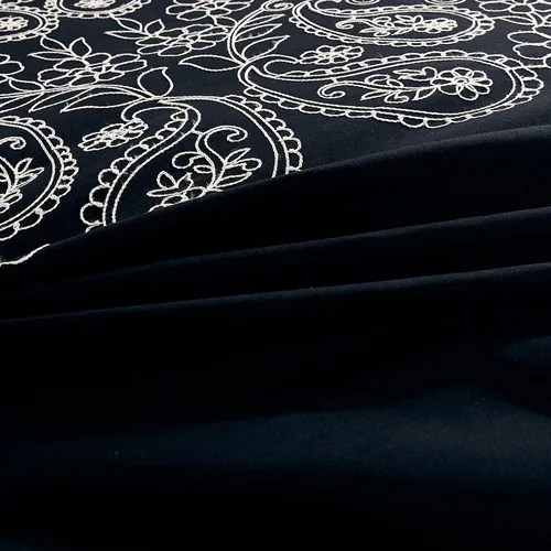 Vista 7 de Chezmoi Collection Linz - Juego de edredón bordado de 7 piezas, diseño de cachemira negro/blanco, tamaño Queen
