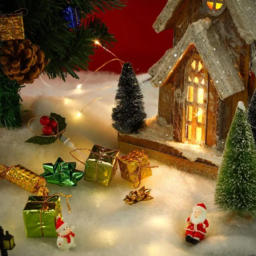 Vista 3 de Falda de árbol de Navidad con luz LED de 30 pulgadas, falda de árbol de piel sintética de felpa blanca, falda redonda iluminada para árbol
