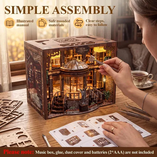 Vista 4 de SUNNINO Kit de rincón de libros, kit de casa en miniatura en 3D, rompecabezas de madera en 3D, kits de rincón de libros para adultos con luces LED