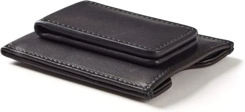 Vista 5 de Leatherology Cartera delgada para tarjetas con clip para dinero para hombre, Aceite Negro, Cartera con tarjetero